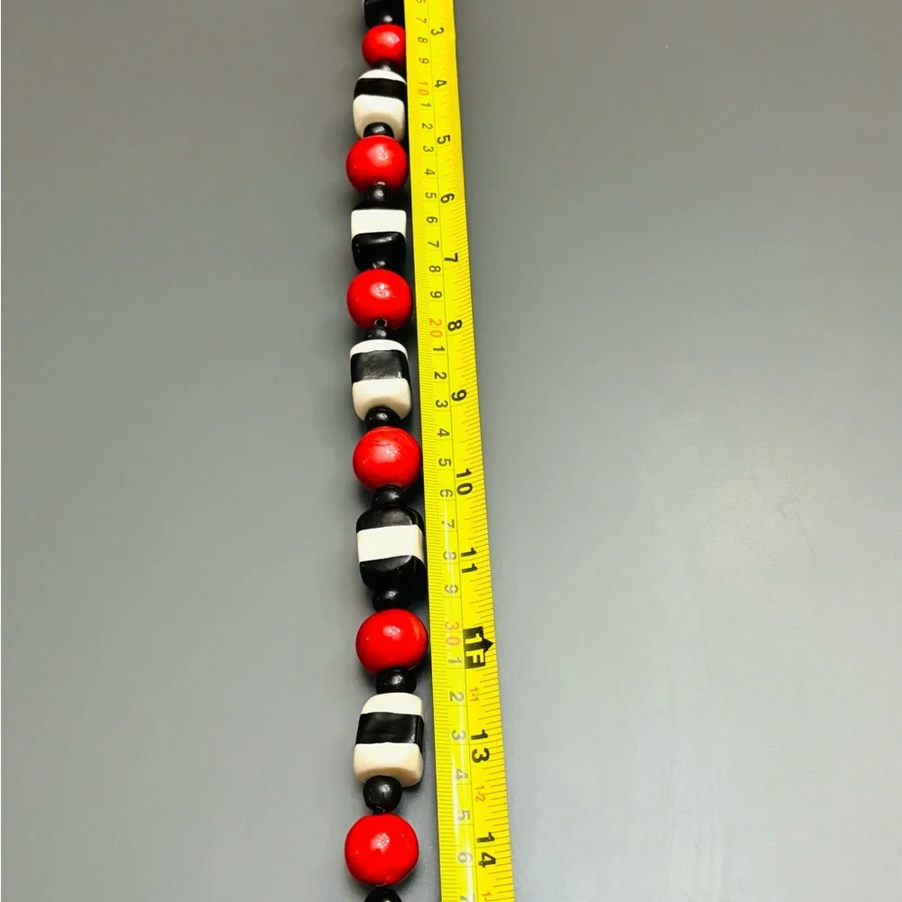 Handmade Ceramic Necklace Chunky Choker Statement VNTG Black Red White marked TK